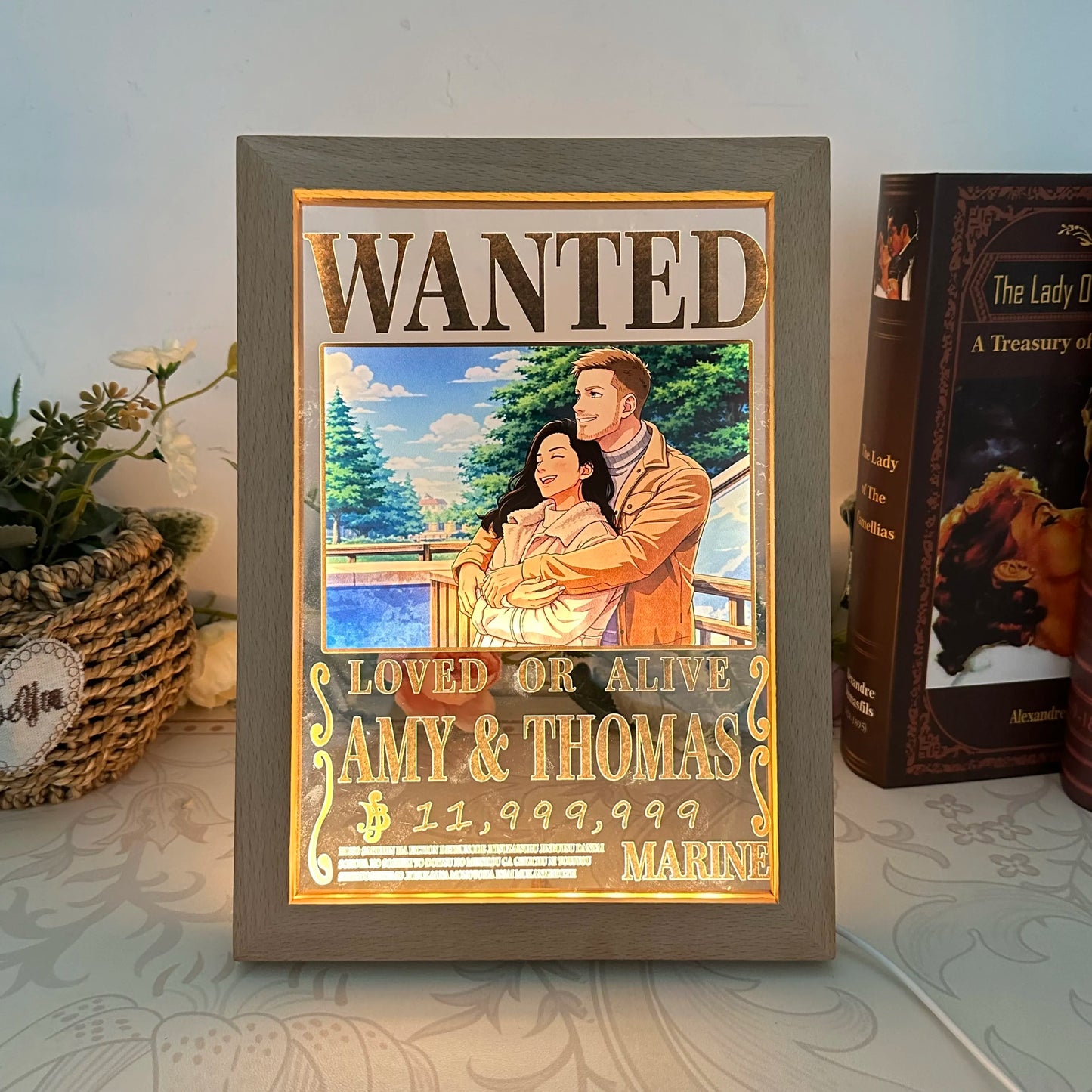 Custom Anime Wanted Couple Portrait, Pirate Theme LED Frame Gift⚓