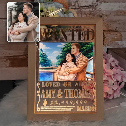 Custom Anime Wanted Couple Portrait, Pirate Theme LED Frame Gift⚓