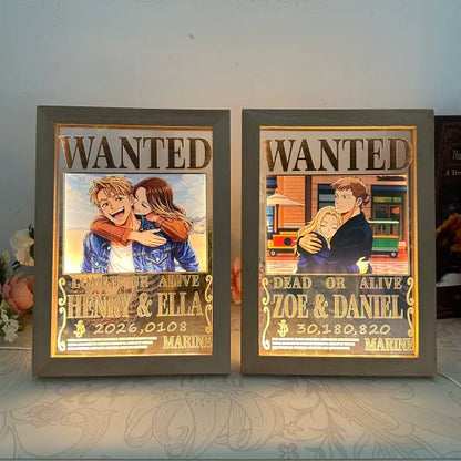 Custom Anime Wanted Couple Portrait, Pirate Theme LED Frame Gift⚓
