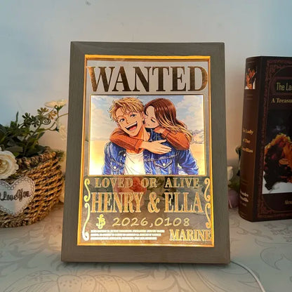 Custom Anime Wanted Couple Portrait, Pirate Theme LED Frame Gift⚓