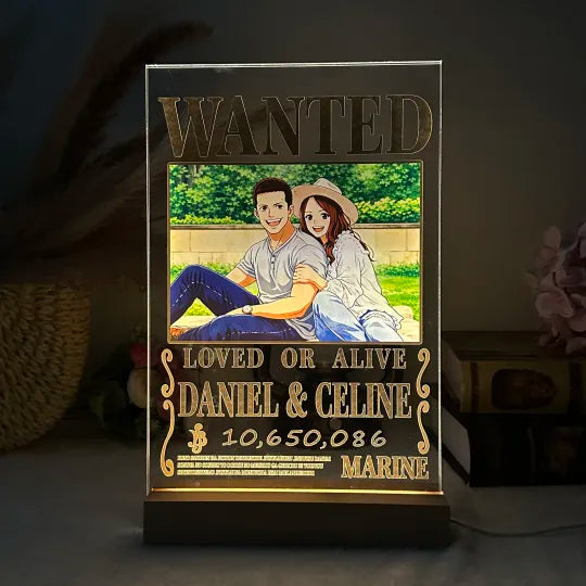 Custom Anime Wanted Couple Portrait, Pirate Theme LED Frame Gift⚓