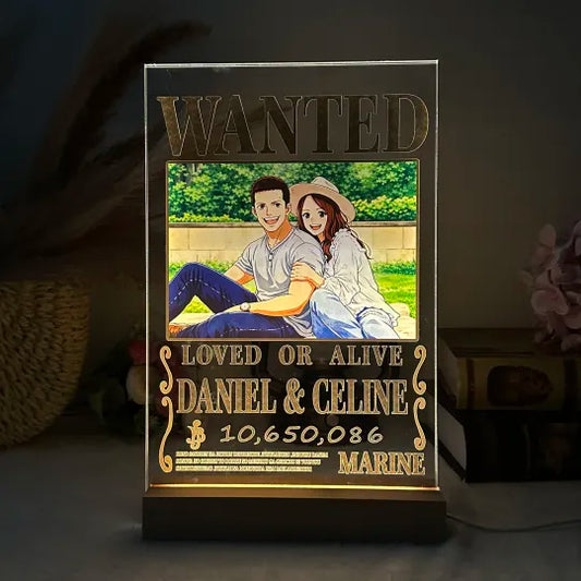 Custom Anime Wanted Couple Portrait, Pirate Theme LED Frame Gift⚓